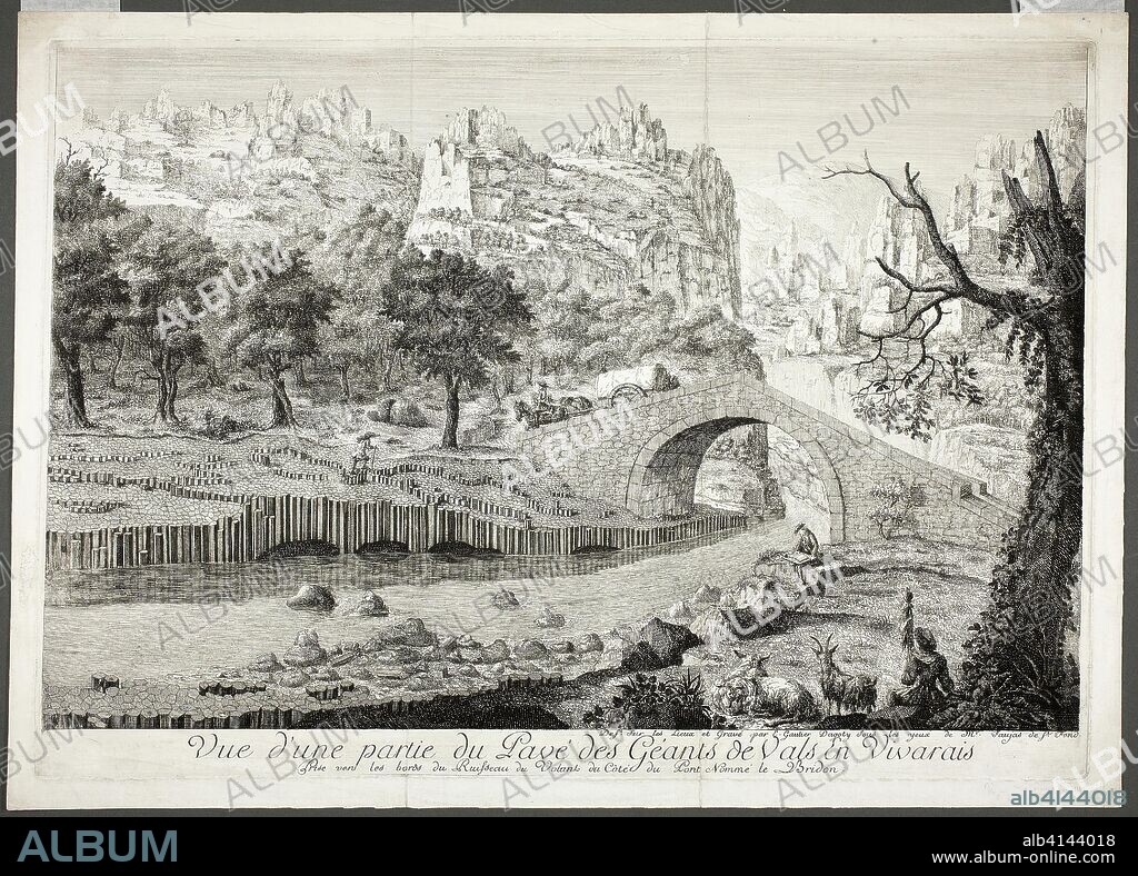 ARNAULD ÉLOI GAUTIER D'AGOTY. View of Part of the Pathway of the Giants of Vals in Vivarais. Arnault Éloi Gautier D'Agoty; French, 1741-1780 or 1783. Date: 1777-1778. Dimensions: 323 × 458 mm (plate); 349 × 483 mm (sheet). Etching and stipple engraving in black on ivory wove paper. Origin: France.