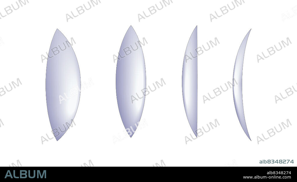 Thicker in the center than on the edges; they cause parallel light rays emanating from an object to converge onto the same point.