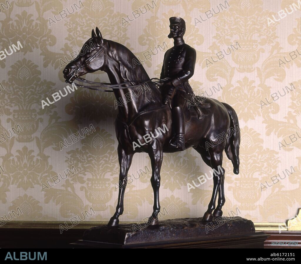 MARIANO BENLLIURE Y GIL. ESCULTURA EN BRONCE DE ALFONSO XII - BOCETO PARA DEL MONUMENTO DEL RETIRO - 1886 - 0,44 - Nº INVENTARIO 2340.