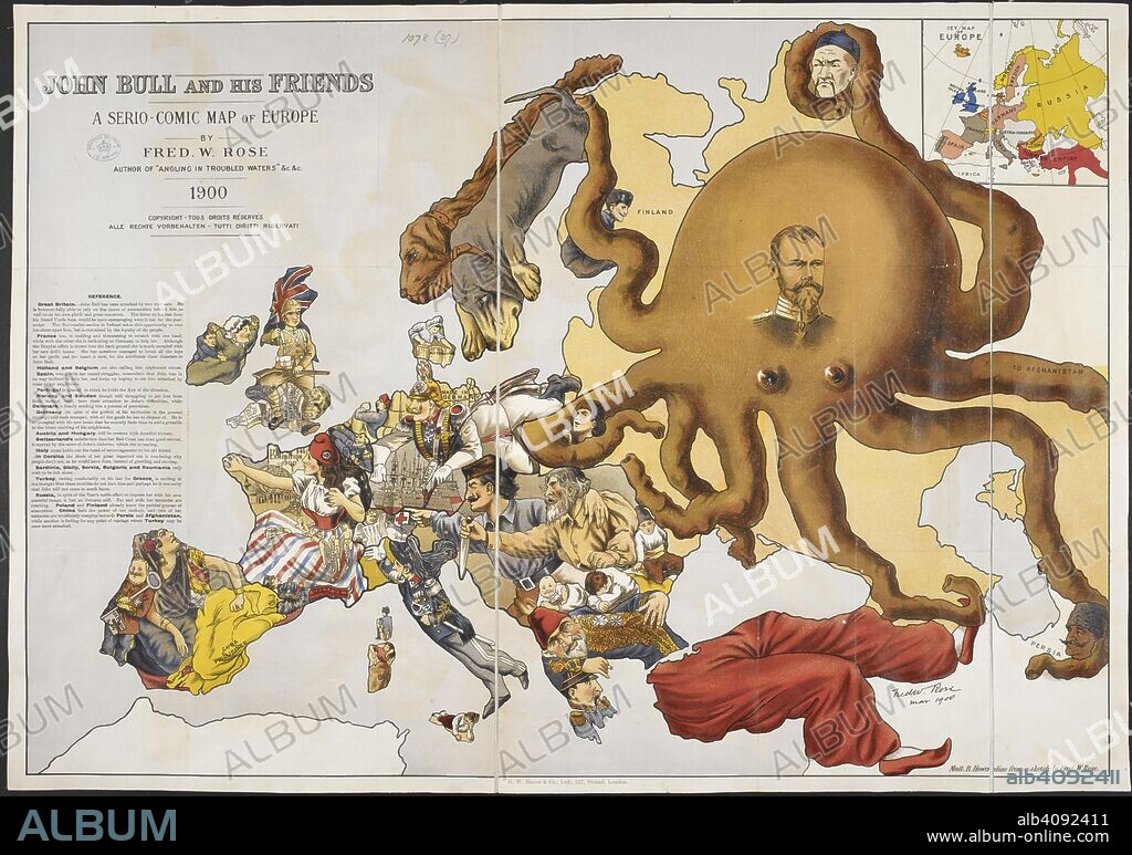 FREDERICK W. ROSE. John Bull and his friends. A Serio-Comic Map of Europe. By F.W. Rose. London : G.W. Bacon & Co., 1900. Source: Maps.1078.(39).
