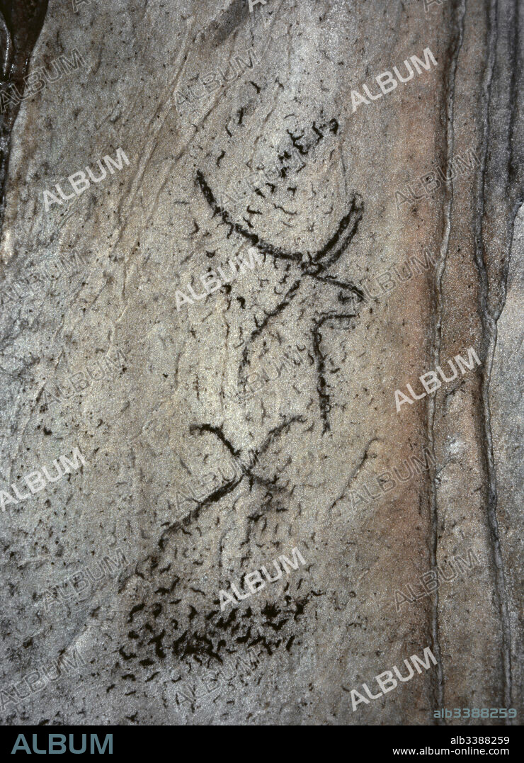 Cueva de la Pileta. Pinturas rupestres de bóvidos en el Salón del Lago. Paleolítico Superior. Benaoján. Serranía de Ronda. Provincia de Málaga. Andalucía. España.