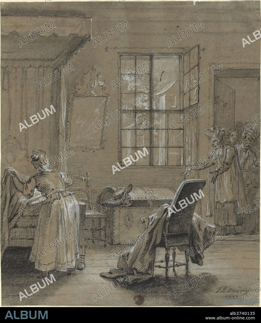 JEAN-BAPTISTE OUDRY. Ragotin dans le coffre. Dated: 1737. Dimensions: overall: 32.8 x 27.9 cm (12 15/16 x 11 in.). Medium: black chalk heightened with white chalk on blue laid paper.