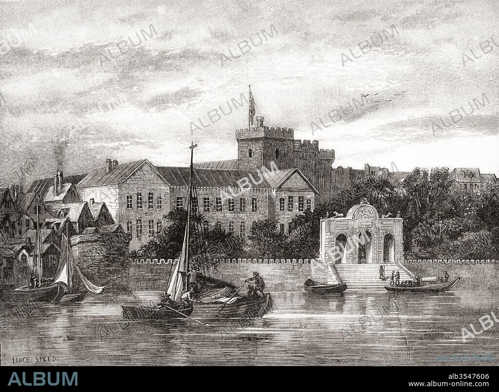 York House and the Italianate York Water Gate, London, England, residence of the Duke of Buckingham, seen here in the 19th century. From The Century Edition of Cassell's History of England, published 1901.