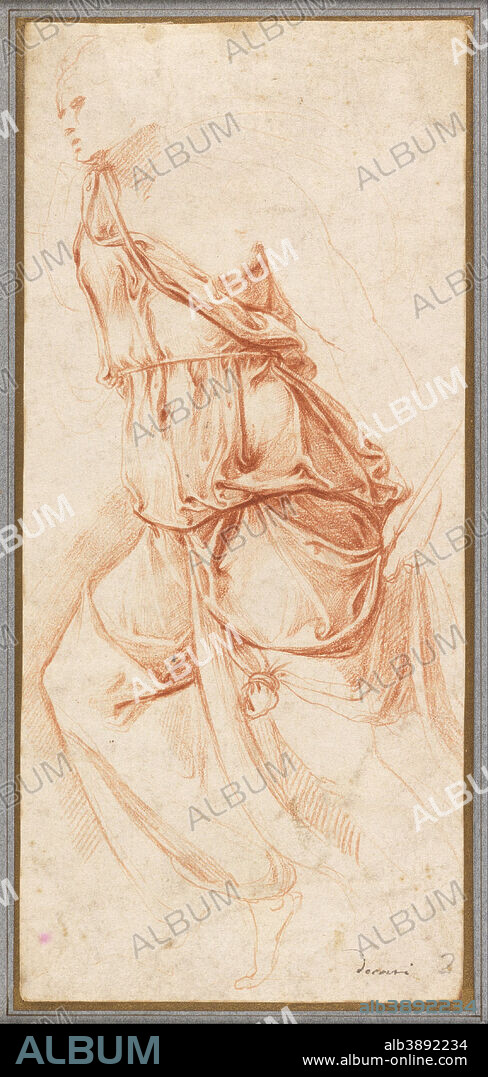 BATTISTA FRANCO VENEZIANO. Drapery Study for the Angel of the Annunciation. Date/Period: Ca. 1553. Drawing. Red chalk on dark cream laid paper.