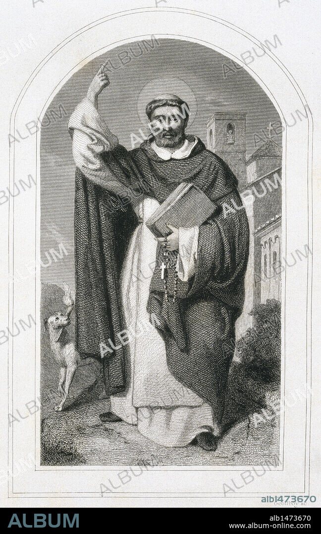 SANTO DOMINGO DE GUZMAN (1170-1221). Religioso español, fundador de la Orden de Predicadores (Orden de los Dominicos). S. XII-XIII (S. XII-S. XIII). Grabado S. XIX.