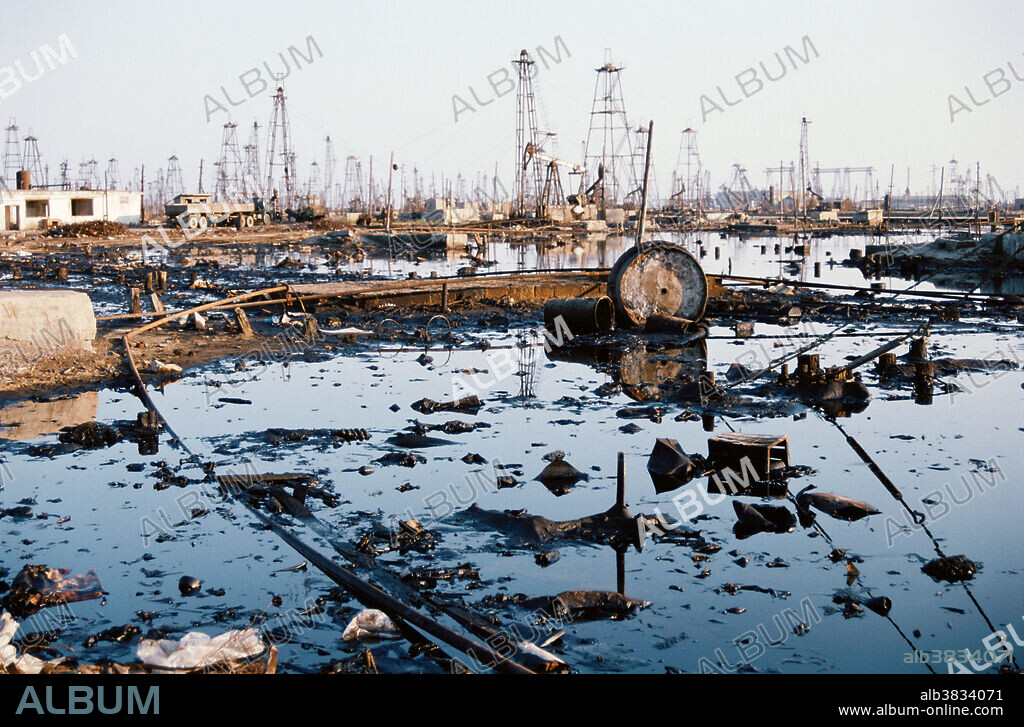 Polluted oilfield, Baku, Azerbaijan.