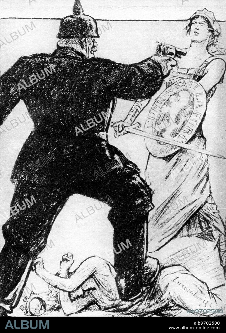 First World War. Rape of Belgium : satirical cartoon during the first world war. 1914.