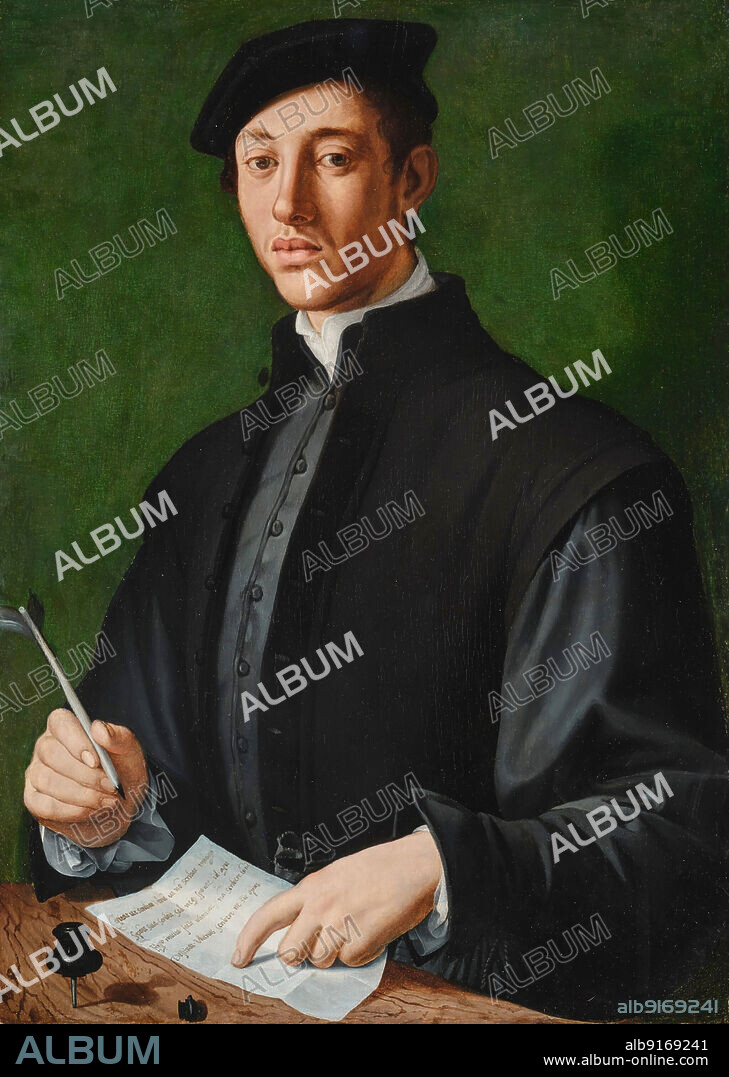 IL BRONZINO. Portrait of a young man with a quill and a sheet of paper (Self-Portrait).