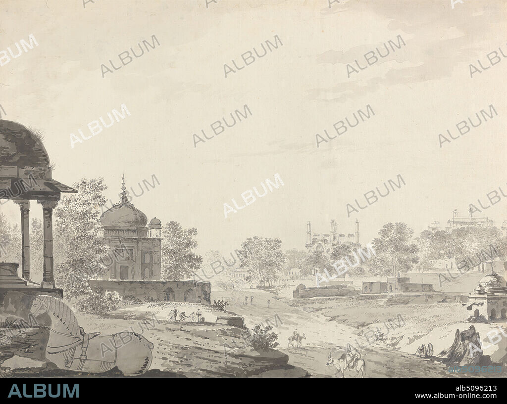 A View of the Tombs of Secundrii Sikandra near Agra, William Hodges, 17441797, British, ca. 1783, Gray wash, pen and black ink and graphite on laid paper, laid down on 19th century wash mount, Sheet: 19 9/16 x 26 1/4in. (49.7 x 66.7cm).
