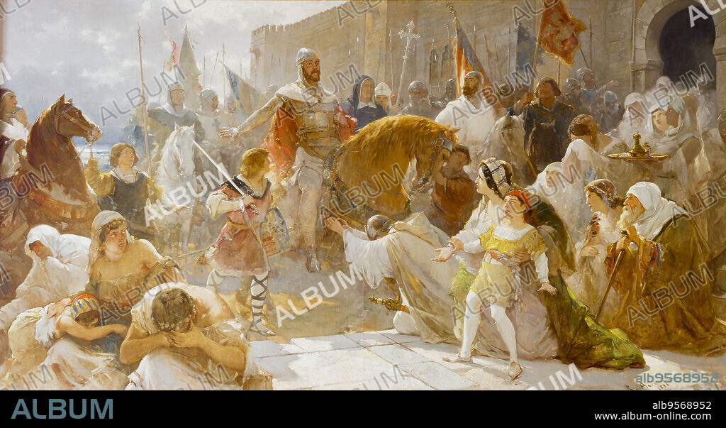 entrance of Jaime I the conqueror in Medina Mayurka, work of Ricard Anckermann, XIX century, Parliament of the Balearic Islands, old Mallorcan circle, XIX century,Palma.Mallorca.Balearic Islands. Spain.