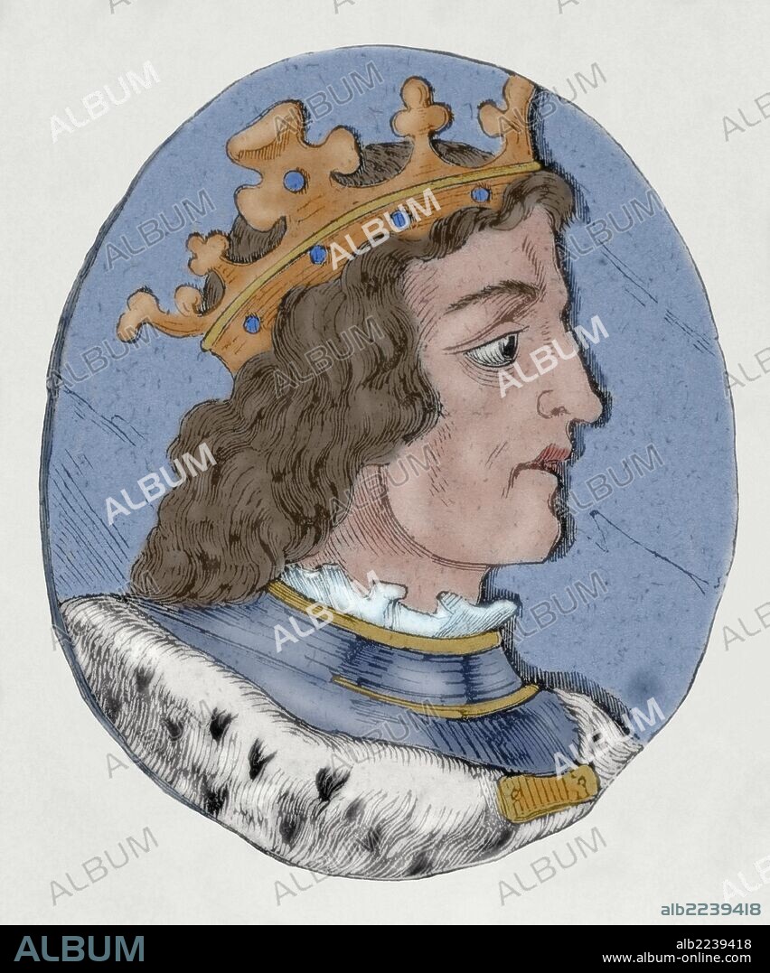 RAMIRO III (961-Atorga, 985). Rey de León (966-984), hijo y heredero de Sancho I. Grabado coloreado.
