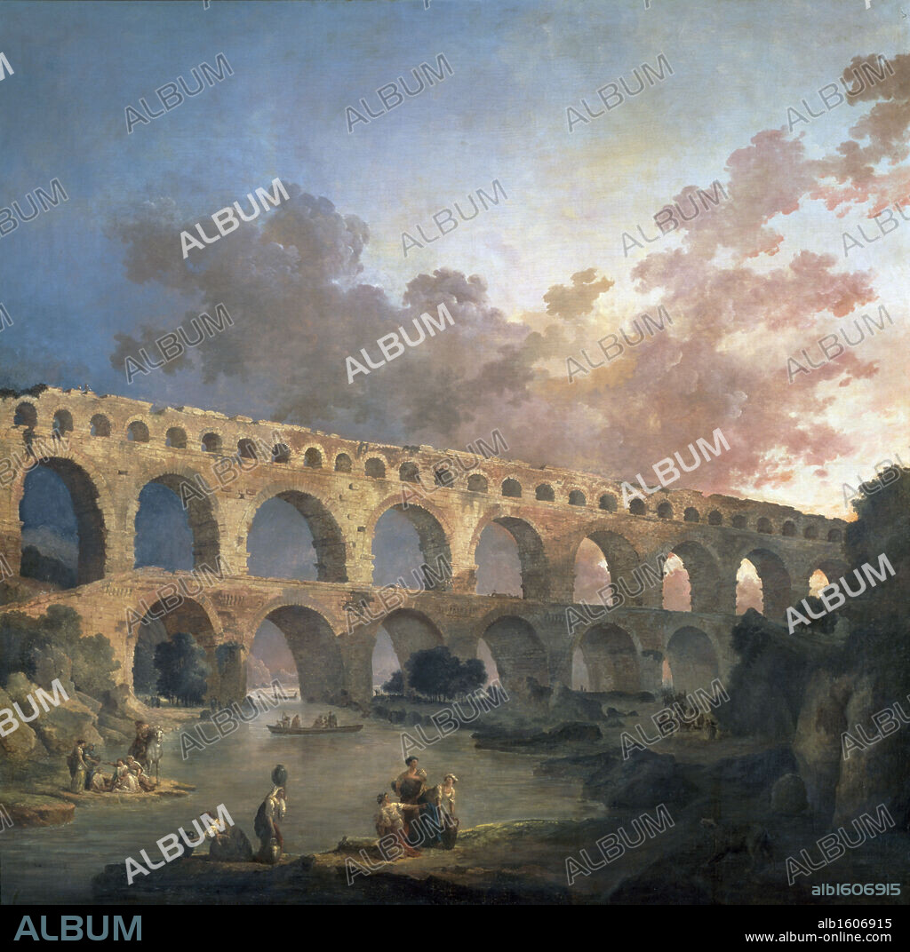 France, Paris, Musee Du Louvre, Pont Du Gard by Hubert Robert, (1733-1808).