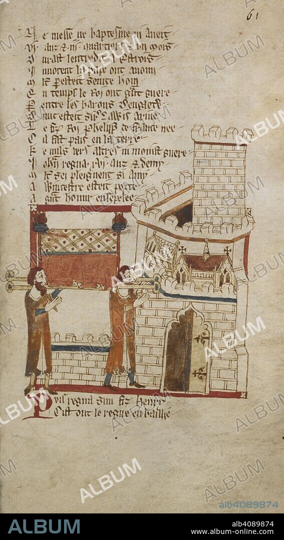 CANON OF BAYEUX WACE. King Johnâ€™s body was taken to Worcester Cathedral for burial, in accordance with his wishes. This later medieval image shows the funeral procession, with two men bearing the coffin on their shoulders to the cityâ€™s gate. The coffin is draped with an orange-red cloth, and the cathedral, towards which the pall-bearers are making their way, is the building with the brown roof standing before the tower. The anonymous author of the accompanying poem, written in Anglo-Norman French, described the occasion in garbled form, mistaking the place where John was buried: â€˜a Wincestre esteit porte/ a grant honur ensepeleeâ€™ (he was borne to Winchester, and was buried with great honour). The poem itself makes no direct reference to Magna Carta, stating simply â€˜En temps le roi ont grant guere / Par entre les barons dâ€™Engleterreâ€™ (In the time of this king there was a great war with the barons of England). ROMANCES in French verse ... 14th century. Source: Egerton 3028, f.61.