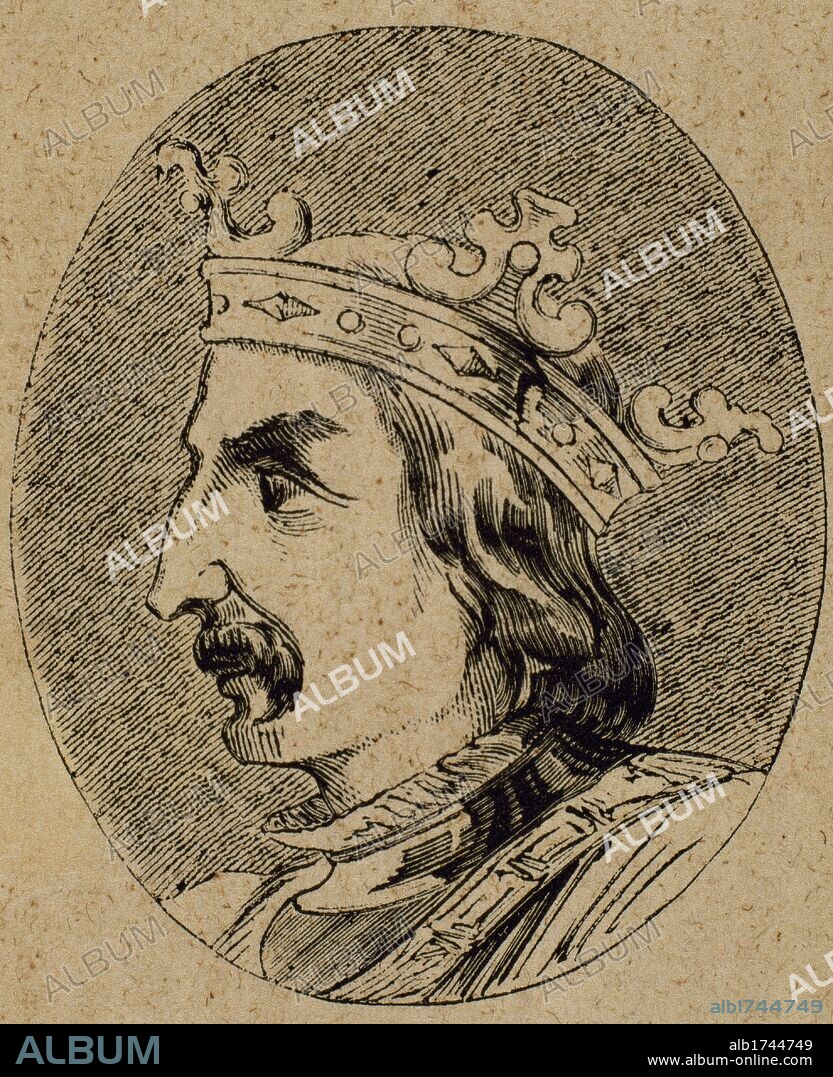 SANCHO IV (1258-1295), llamado "el Bravo". Rey de Castilla (1284-95), hijo segundo de Alfonso X el Sabio y de Violante de Aragón. Casado con María de Molina. Grabado.