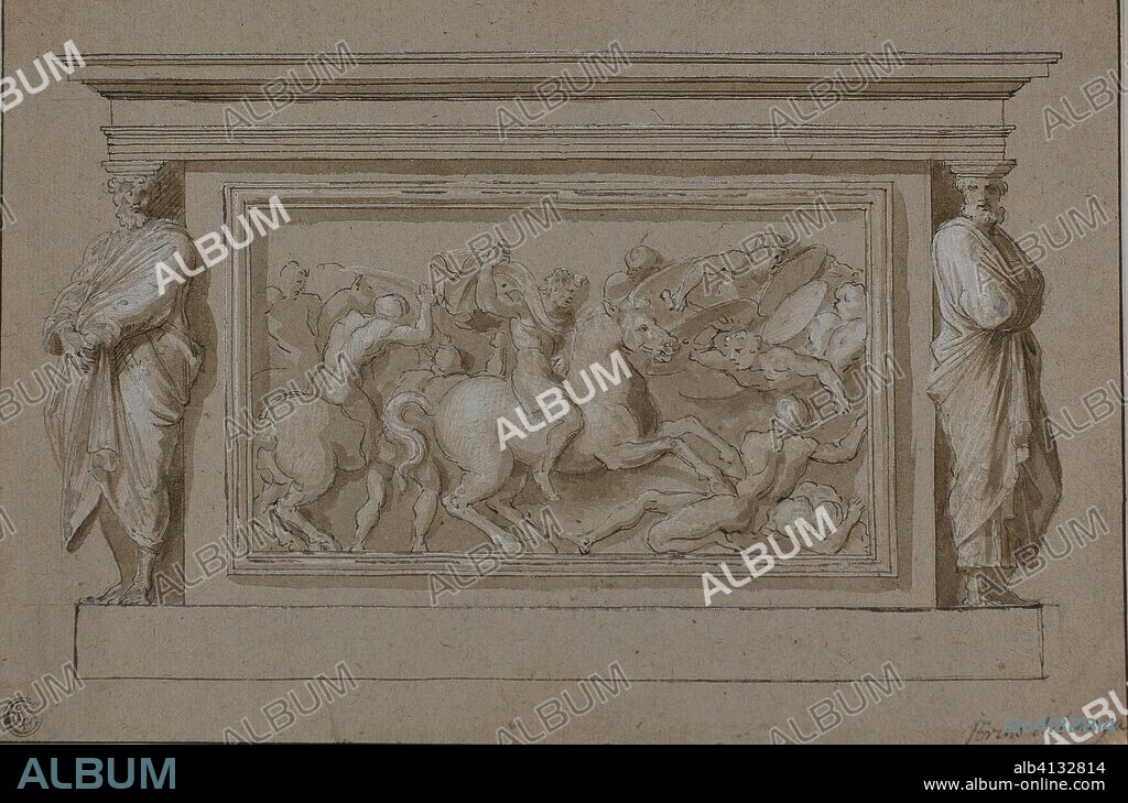 Design for Funerary Monument to the Marchese Francesco Gonzaga. After Raffaello Sanzio, called Raphael; Italian, 1483-1520. Date: 1500-1521. Dimensions: 200 x 300 mm. Pen and brown ink, with brush and brown wash, heightened with lead white (partly oxidized), on tan laid paper, laid down on ivory wove paper. Origin: Italy.