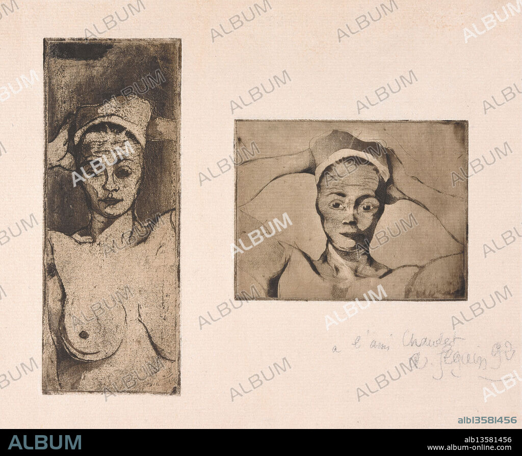 ARMAND SÉGUIN. Nue Avec Les Mains Derrierre La Tête, Verticale (Nude with Hands behind her Head, vertical) (left image); Nue Avec Les Mains Derrieres La Tête, Horizontale (Nude with Hands behind her Head, horizontal) (right image), 1892.