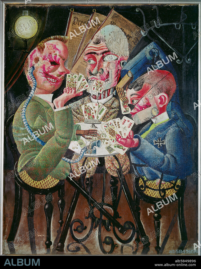 OTTO DIX. The Skat-players-Card playing War invalids, 1920. Oil and collage on canvas, 110 x 87 cm.