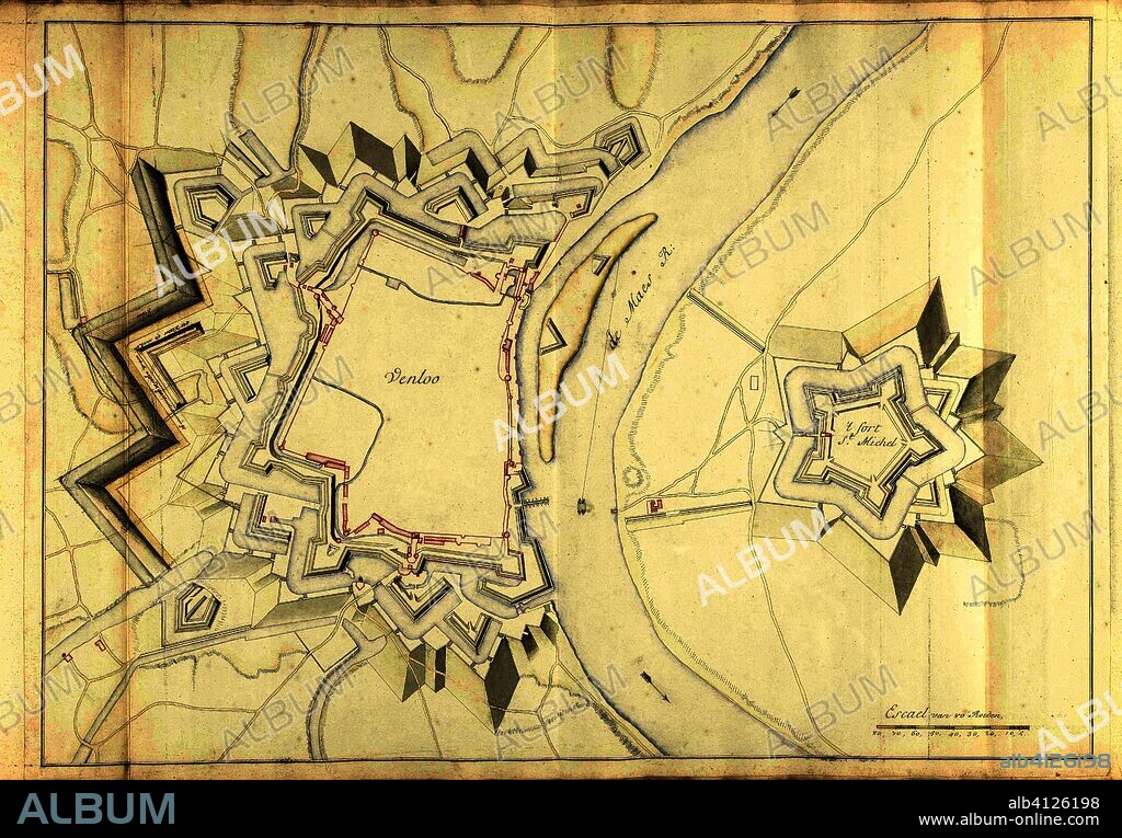 SAMUEL DU RY DE CHAMPDORÉ. Map of Venlo, ca. 1701-1715. Draughtsman: Samuel Du Ry de Champdoré. Dating: 1701 - 1715. Place: Netherlands. Measurements: h 527 mm × w 730 mm.