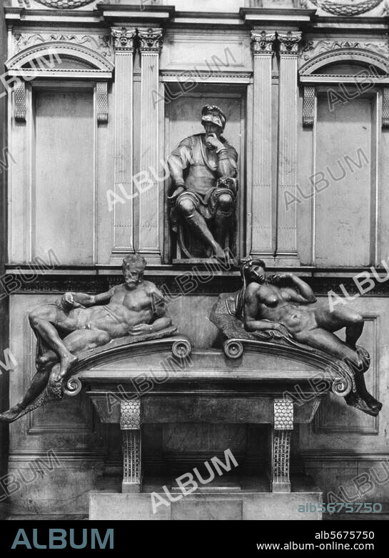 Michelangelo Buonarroti. 1475-1564. Medicigrabmäler / Grabmal des Lorenzo de' Medici, 1520-1534. - Gesamtansicht. Marmor. Florenz, San Lorenzo, Neue Sakristei. (Medicikapelle).