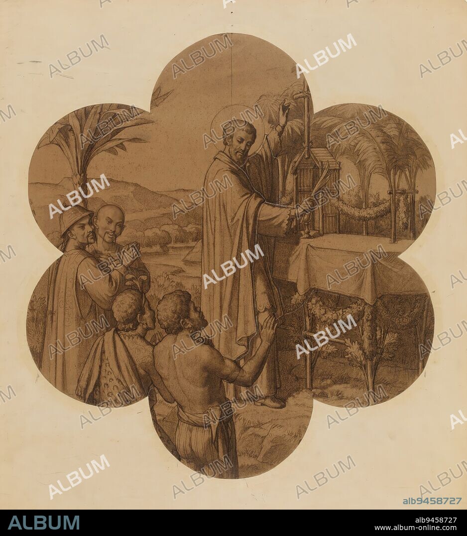 Saint Francis Xavier preaching., Gsell, Jean Gaspard Jules or Johann Caspar Julius, Draftsman, Drawing, Graphic arts, Drawing, Crayon, Charcoal, Dimensions - Work: Height: 53 cm, Width: 48.5 cm, Dimensions - Passe-partout: Height: 80 cm, Width: 60 cm.