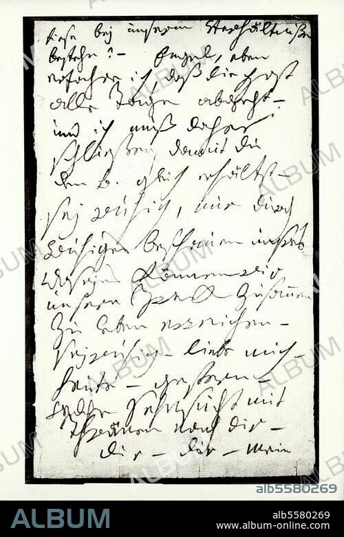 Beethoven, Ludwig van Komponist, 1770-1827. Beethovens sog. "Brief an die unsterbliche Geliebte", vermutl. Bad Teplitz, 6./7. Juli (1807?); 5. Seite vom 7. Juli . morgens: " (...) Engel, eben erfahre ich, daß die Post alle Tage abgeht - und ich muß daher schließen, damit Du den B (rief) gleich erhältst (...) ". Berlin, Staatsbibliothek Preußischer Kulturbesitz.