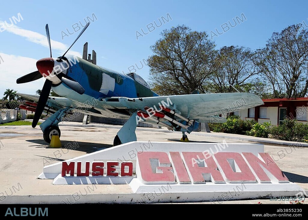 Warplane in front of Giron museum, Playa Giron, Matanzas, Cuba, Central America.