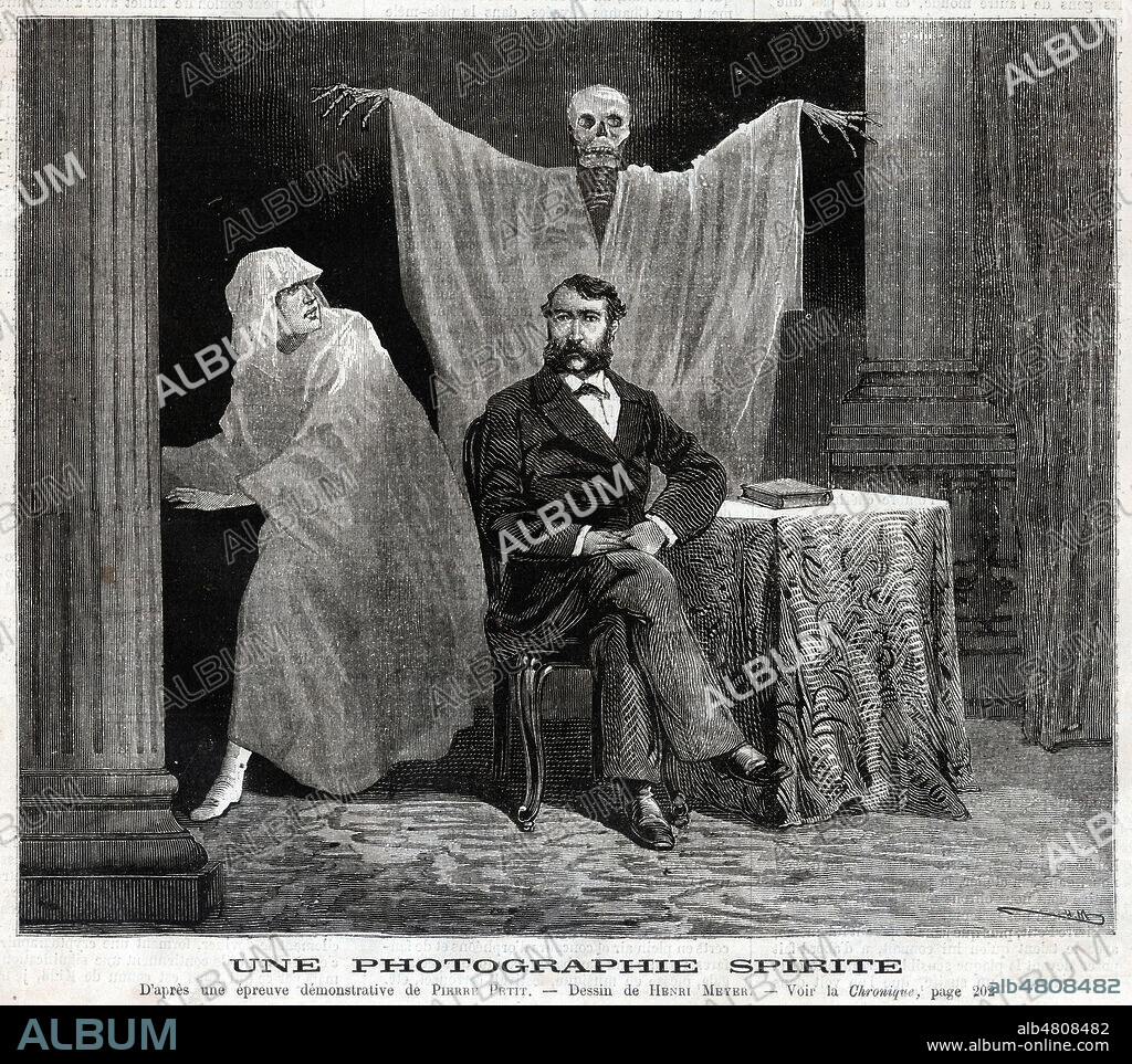 Une photographie spirite d'apres une epreuve de Pierre PETIT (1832-1909). Illustration de Henry MEYER (1844-1899) pour Le Journal illustre du 27 juin 1875. Credit : Collection Kharbine-Tapabor.