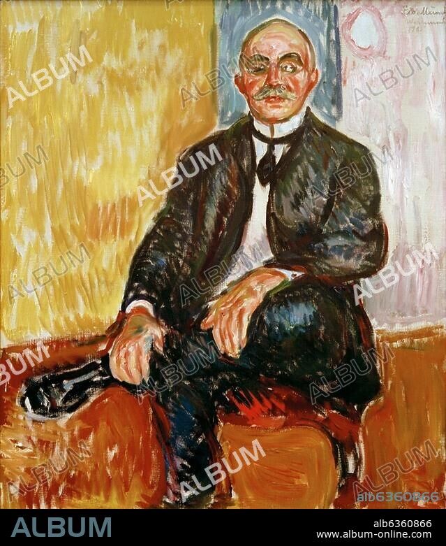 Schiefler, Gustav County court director in Hamburg and art collector (Munch's patron). 1857-1935. "Gustav Schiefler". Painting, 1908, by Edvard Munch. (1863-1944). Oil on canvas, 86 × 80cm. Oslo, Courtesy Galleri Kaare Berntsen.