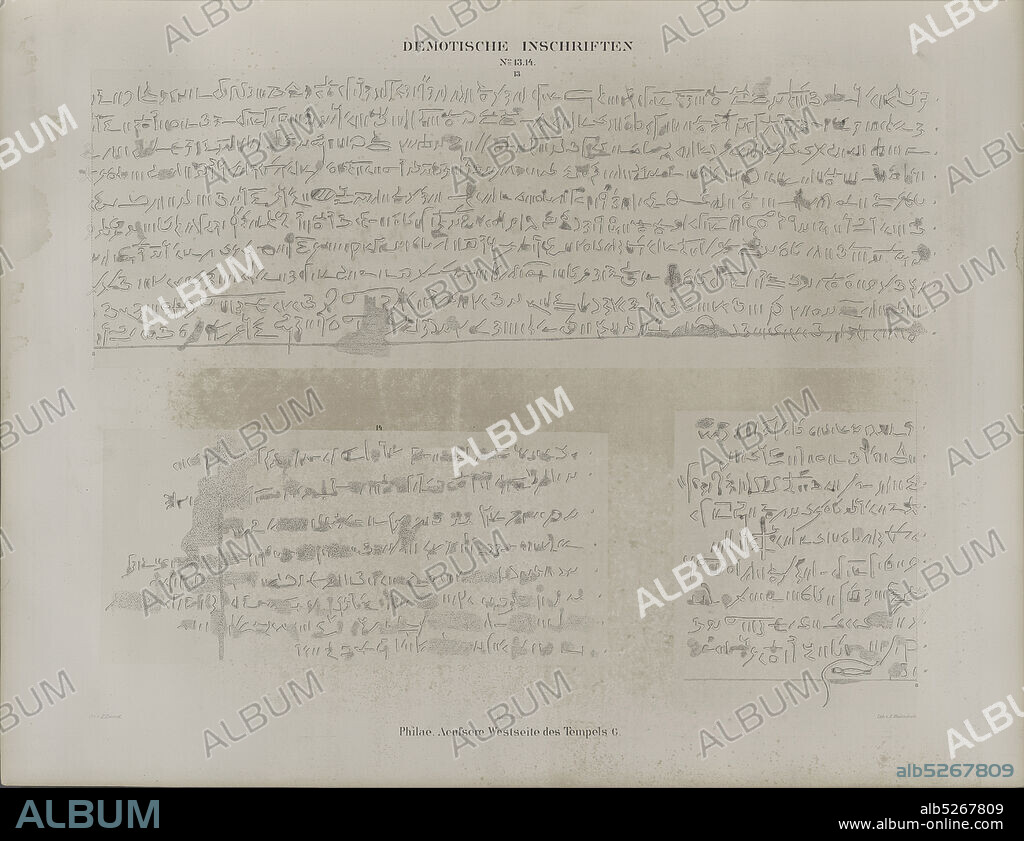 Demotische Inschriften No. 13, 14. Philae. Aeussere Westseite des Tempels G., still image, Prints, 1849 - 1856, Lepsius, Richard, 1810-1884, Eirund, E., Weidenbach, Ernst (1818-1882).