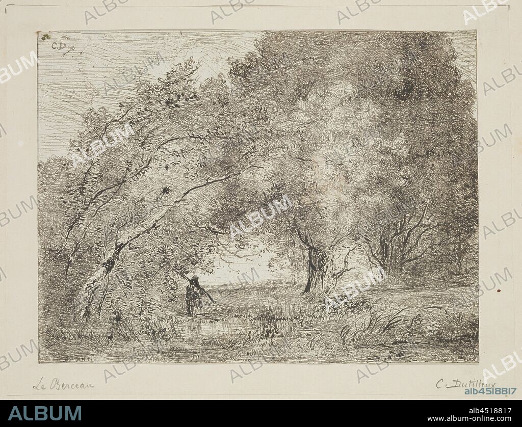 Constant Dutilleux, French, active 1850 - 1870, Le Berceau, ca. 1860, salt print from cliché verre negative, Image: 5 1/2 × 7 1/4 inches (14 × 18.4 cm).