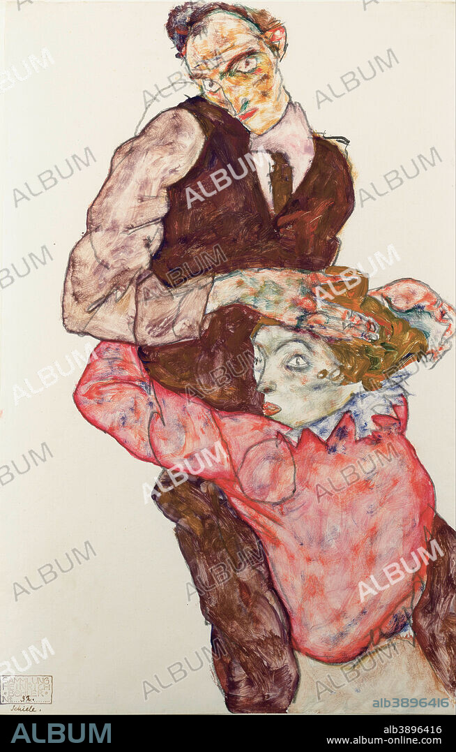EGON SCHIELE. Liebespaar Lovers. Date/Period: 1914/15. Drawing. Height: 474 mm (18.66 in); Width: 305 mm (12 in).