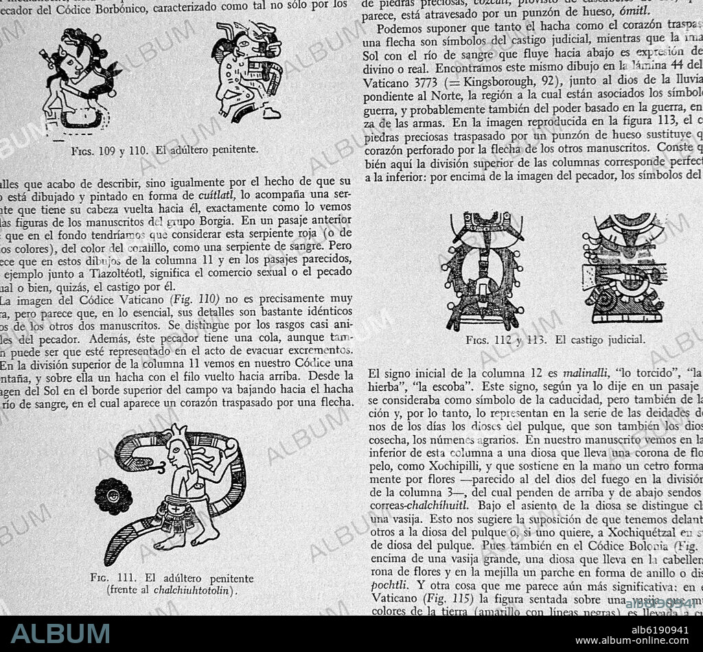 GRABADO - CODICE BORGIA - EL ADULTERO PENITENTE FRENTE AL CHALCHIUHTOTOLIN Y EL CASTIGO JUDICIAL.
