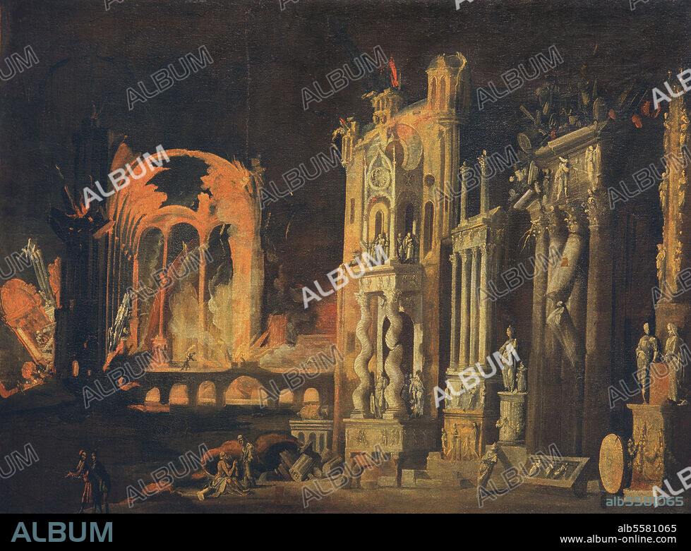 Barra, Didier, gen. Monsù Desiderio um 1590 - um 1647. "Brennende Stadt", 1623. Öl auf Leinwand, 75 × 98 cm. Schweiz, Privatsammlung.