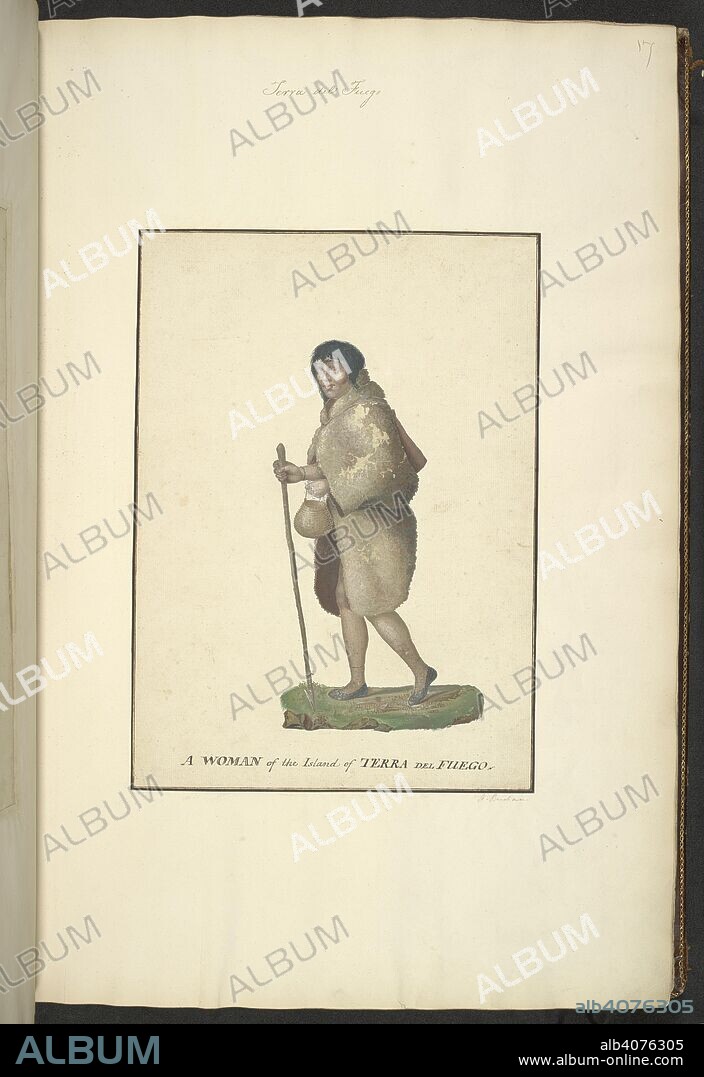 ALEXANDER BUCHAN. [Whole drawing] A woman of the island of Tierra del Fuego. January 1769. A Collection of Drawings made in the Countries visted by Captain Cook in his First Voyage. 1768-1771. 1769. Source: Add. 23920, f.17. Language: English.