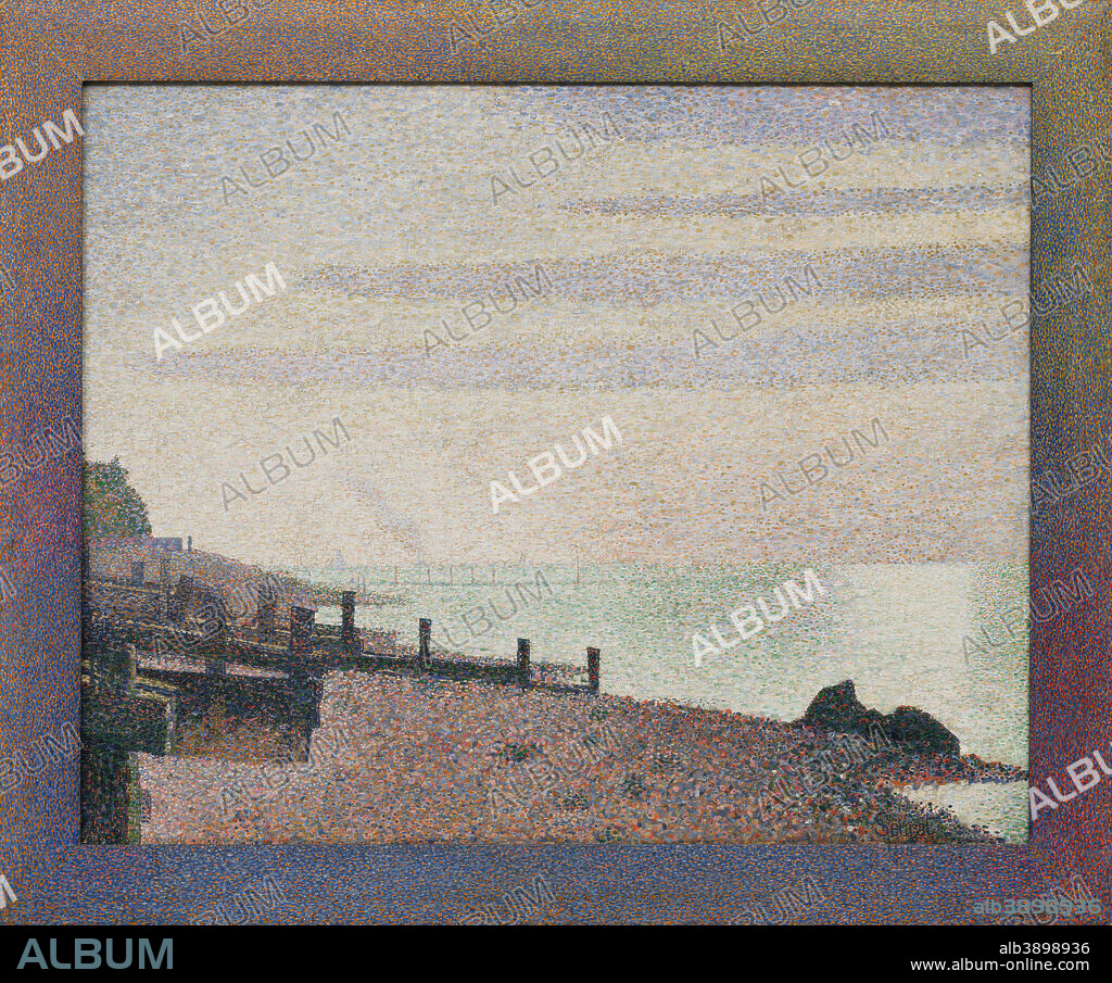 GEORGES SEURAT. Honfleur, un soir, embouchure de la Seine / Evening, Honfleur. Date/Period: 1886. Painting. Oil on canvas with painted wooden frame. Height: 78.3 cm (30.8 in); Width: 94 cm (37 in).