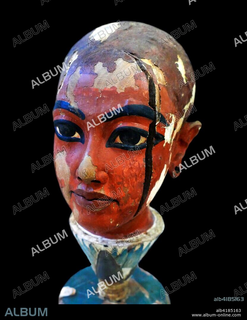 The Head of Nefertem (also known as the Head from the Lotus Bloom or Tutankhamen as the Sun God) was found in the tomb of Tutankhamen (KV62) in the Valley of the Kings in West Thebes. It depicts the King (Pharaoh) as a child and dates from the 18th dynasty (New Kingdom).