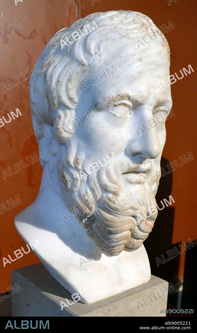 Portrait Bust of Herodotus (c. 484 BC - c. 425 BC) an ancient Greek historian who was born in Halicarnassus in the Persian Empire (modern-day Bodrum, Turkey). He is known for having written the book The Histories,.