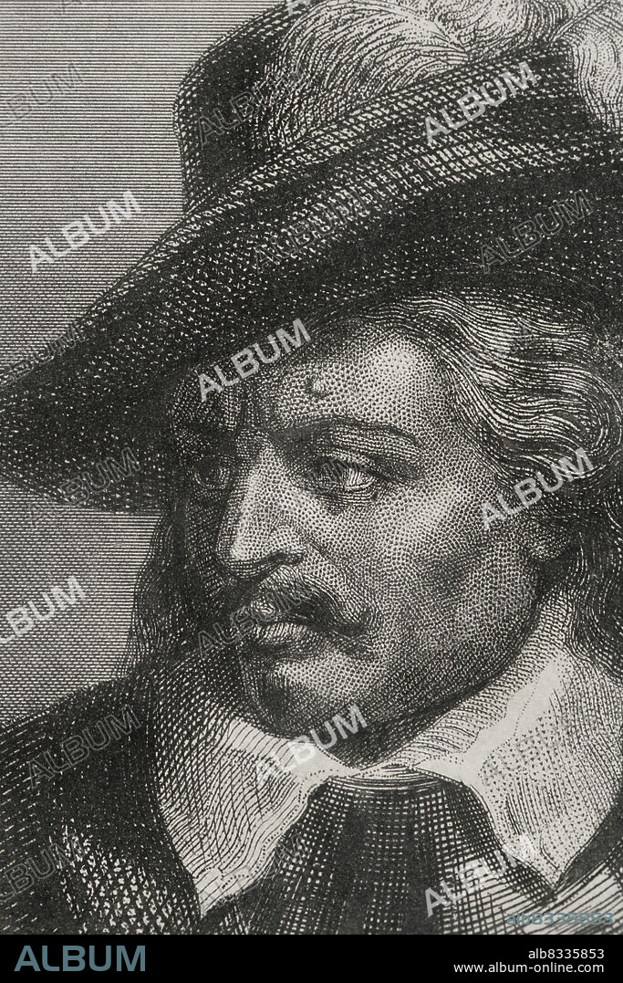 Oliver Cromwell (1599-1658). English political leader and military. Lord Protector of Great Britain (1653-1658). Portrait. Engraving. Detail. "Historia Universal", by César Cantú. Volume V. 1856.