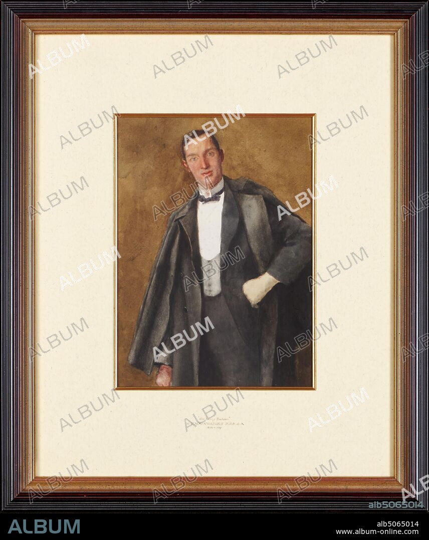 Study for Portrait of Barry Jackson, c.1855-1931 William John Wainwright (d.1931), Sir Barry Jackson was a theatre director and founder of the Birmingham Repertory Theatre, Costume, Watercolour, Birmingham School of Art, Portrait, Frame, Male, Theatre, Birmingham history, Bow, Works on Paper.