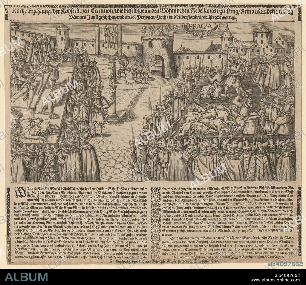 ANONYME. Execution of 27 Protestant Leaders on the Old Town Square in Prague on June 21, 1621.