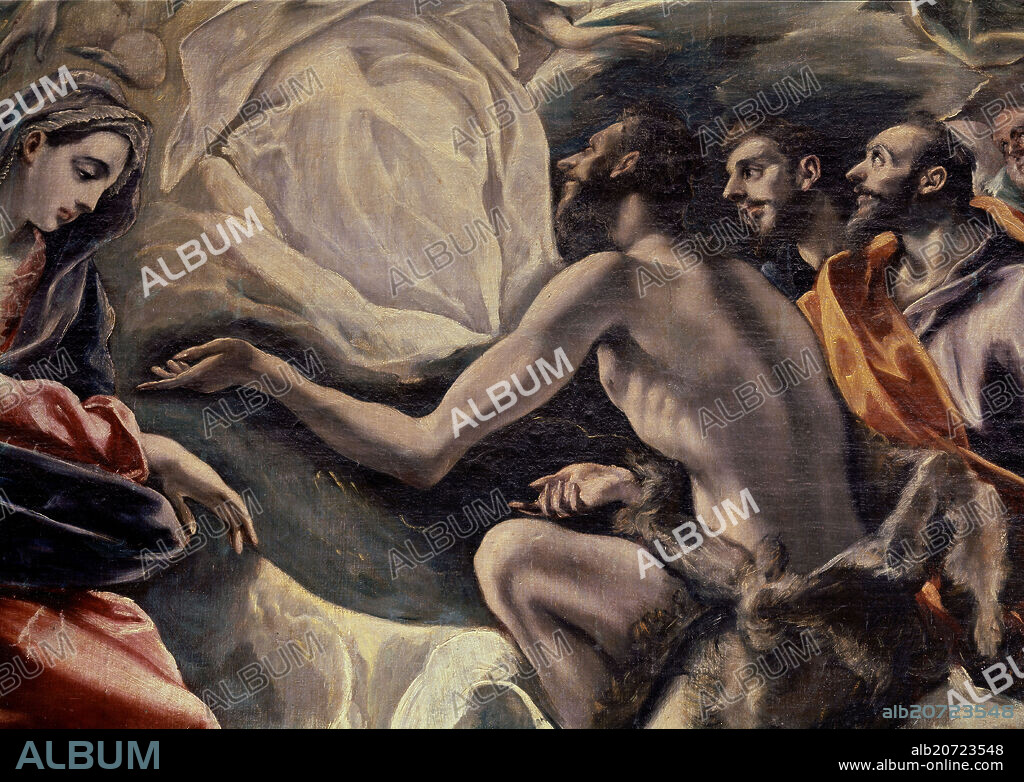 EL GRECO. EL ENTIERRO DEL CONDE ORGAZ - DETALLE DE LA VIRGEN CON SAN JUAN BAUTISTA SANTO TOMAS Y SAN PABLO - 1586/1588 - O/L - MANIERISMO ESPAÑOL - Conj nº 282.