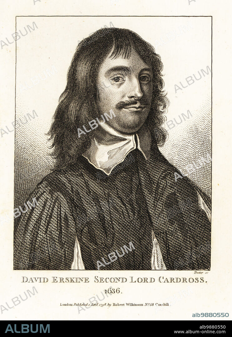 David Erskine, Second Lord Cardross, 1616-1671. Scottish nobleman and politician. Promoter of the Engagement in 1648. Copperplate engraving by Thomas Trotter from John Smiths Iconographia Scotica, or portraits of illustrious persons of Scotland, Robert Wilkinson, 58 Cornhill, London, 1798.