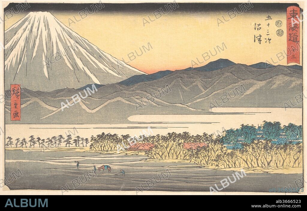 Numazu. Artist: Utagawa Hiroshige (Japanese, Tokyo (Edo) 1797-1858 Tokyo (Edo)). Culture: Japan. Dimensions: Overall: 8 3/4 x 13 3/4in. (22.2 x 34.9cm). Date: ca. 1840.