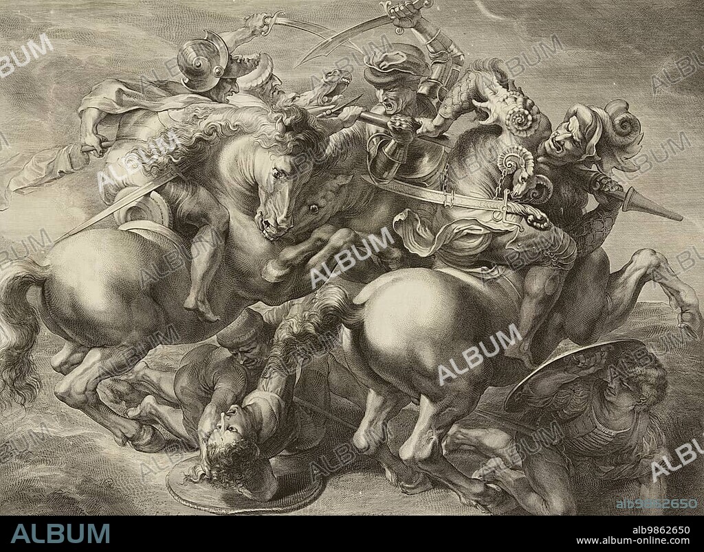 The Battle of Anghiari was fought on 29 June 1440 between forces of the Duchy of Milan and a coalition led by Florence, Historical, digitally restored reproduction from an original from the past