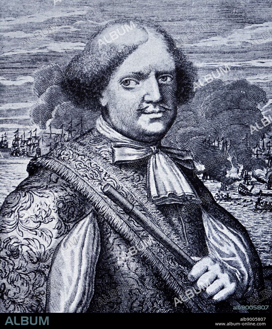 Woodcut portrait of Sir Henry Morgan (1635-1688) a Welsh privateer, landowner, slaveholder and, later, Lieutenant Governor of Jamaica.