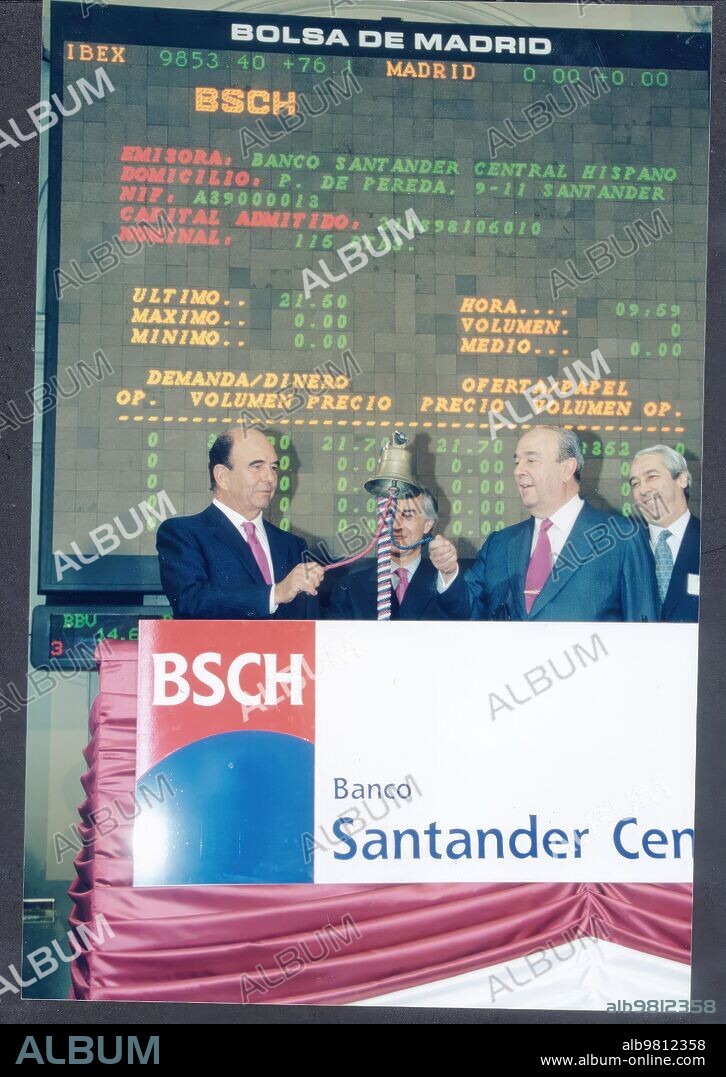 18 abril 1999. Emilio botín y José María Amusategui en el comienzo de la sesión de Bolsa.