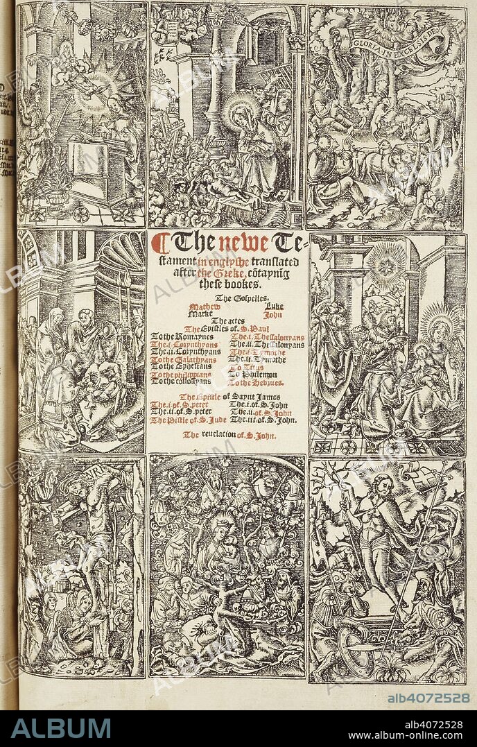 Title page, part 1, of 'the Great Bible', sometimes known as 'Cromwell's Bible'. The Byble in Englyshe ... London, 1539. The titlepage bears the general title surrounded by a large woodcut border representing King Henry VIII ... Source: C.18.D.1 Title page of part 1. Language: English.