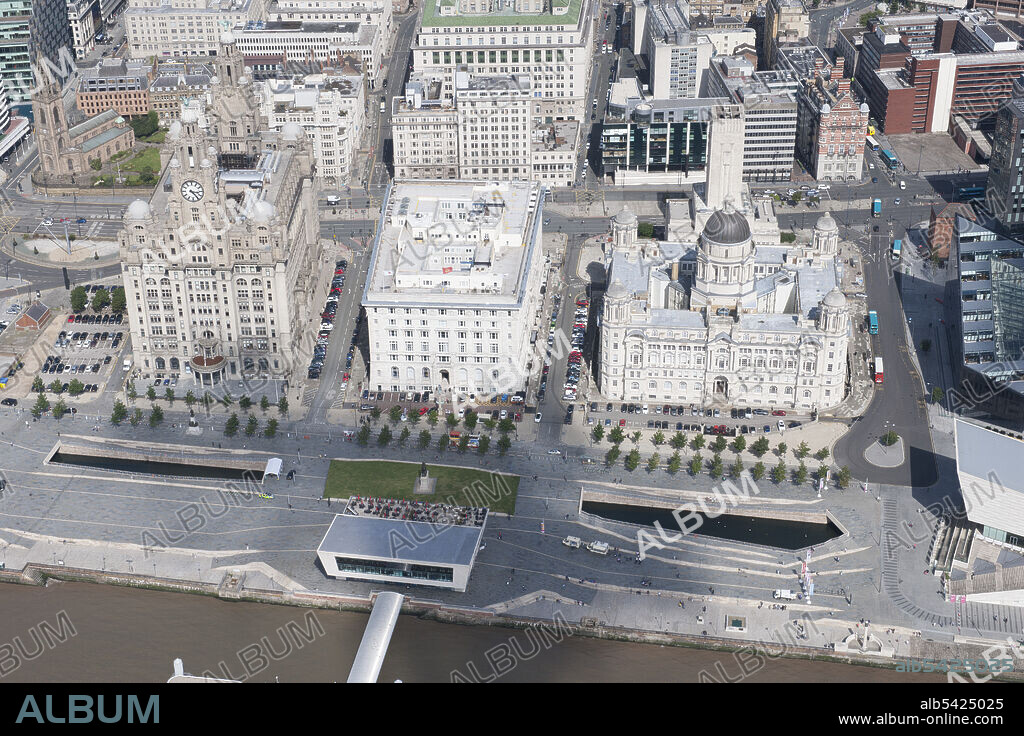 HISTORIC ENGLAND. The Three Graces, Liverpool, 2015. The Royal Liver Building, Cunard Building and Port of Liverpool Building.