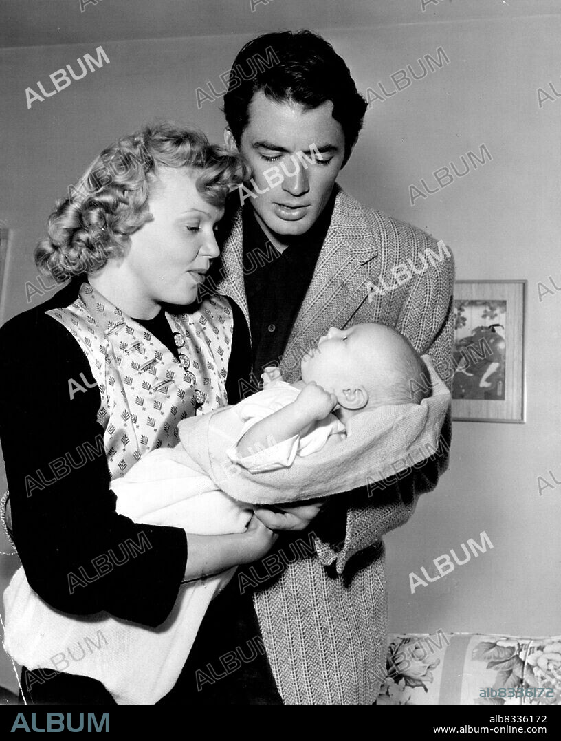 Peck's Good Boy - Gregory Peck is Hollywood's romantic leading man of the hour, but he's one of the happiest and workingest married men in the film colony. Peck and his wife, Greta, have been married two years, and their lives are dedicated to their three-month old son, Jonathan. Peck, currently appearing in Metro-Goldwyn-Mayer's "The Valley of Decision" opposite Greer Garson, spends all his free house home, puttering around the house and grounds. The house, which he just bought, is stop a peak of the Santa  Monica Mountains. October 24, 1947.