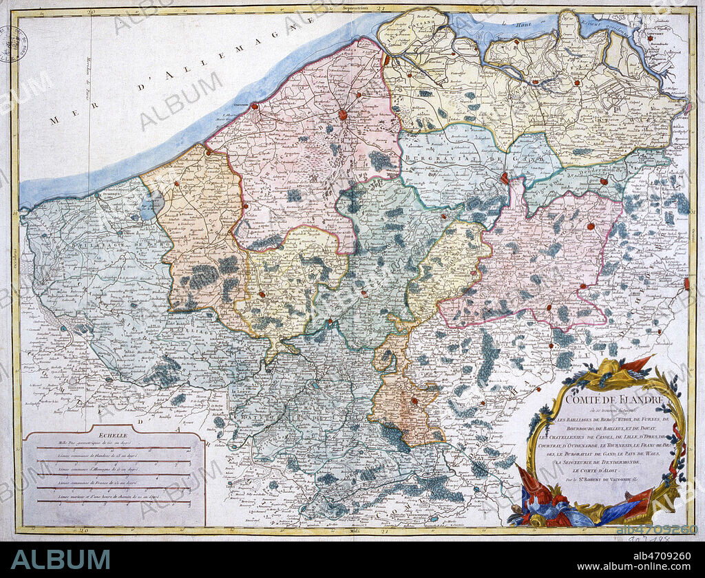 Carte du comte de Flandre par GILLES ROBERT de VAUGONDY (1688-1766). Credit: Cheuva / KHARBINE-TAPABOR.